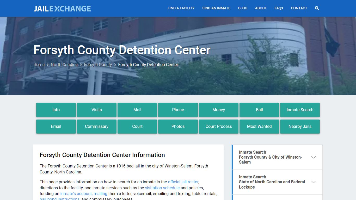 Forsyth County Detention Center, NC Inmate Search, Information
